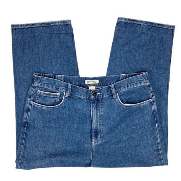 Orvis Capri Jeans Womens Sz 12 Blue Medium Wash Crop 5 Pocket Denim Button Ankle - Picture 14 of 15